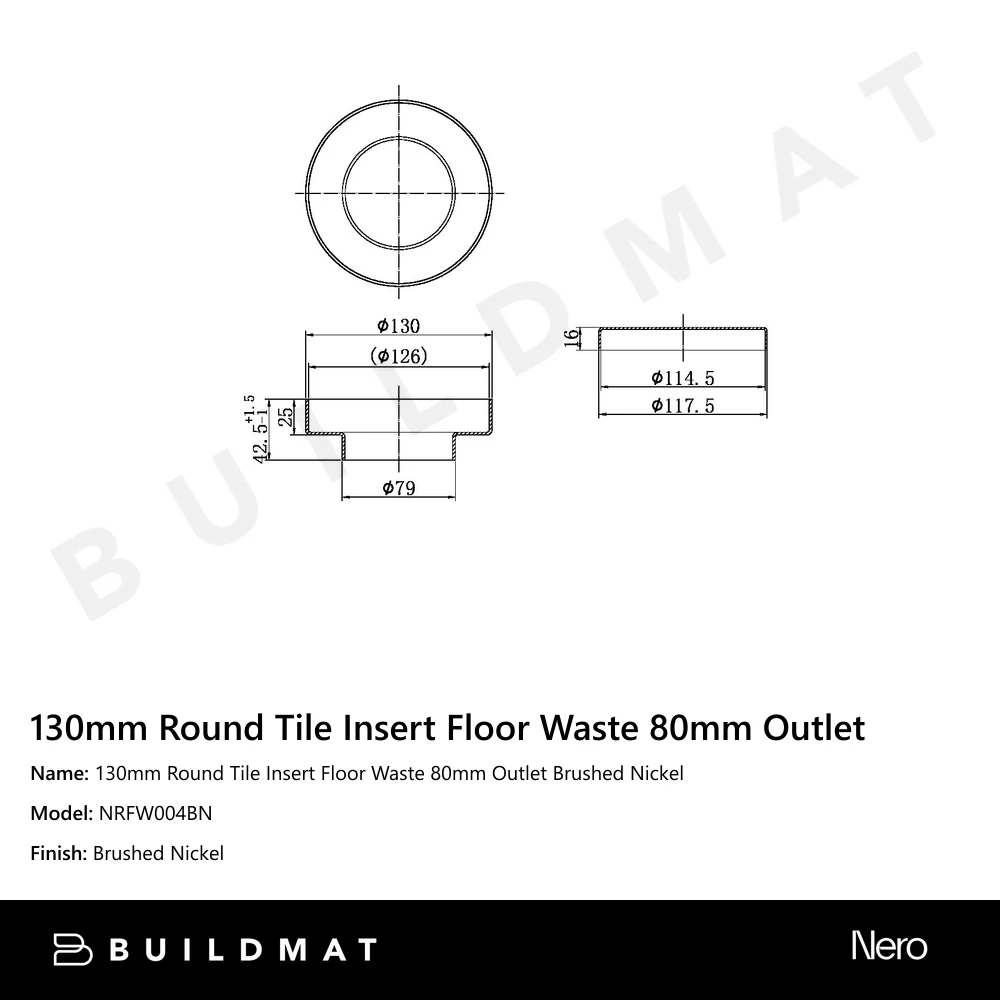 Nero 130mm Round Tile Insert Floor Waste 80mm Outlet Brushed Nickel - Image 4
