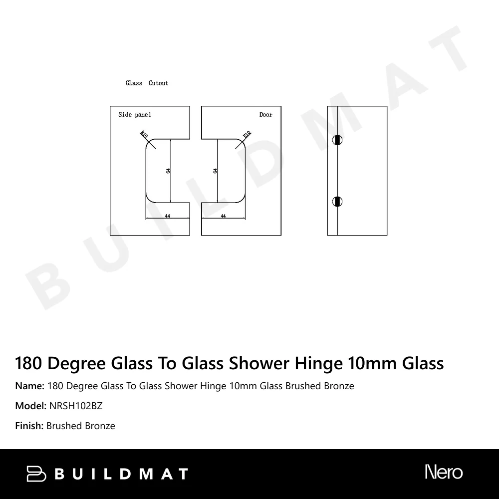 Nero 180 Degree Glass to Glass Shower Hinge 10mm Glass Brushed Bronze - Image 4