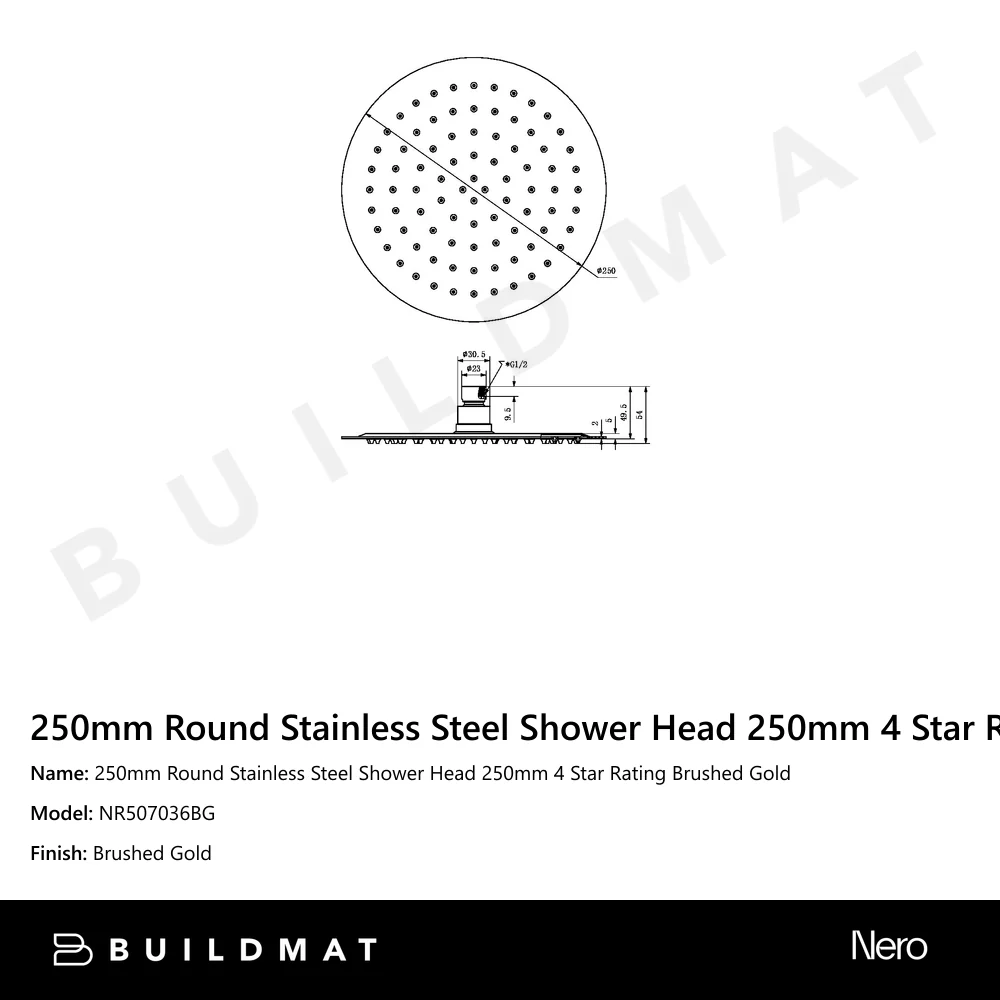 Nero 250mm Round Stainless Steel Shower Head 250mm 4 Star Rating Brushed Gold - Image 4