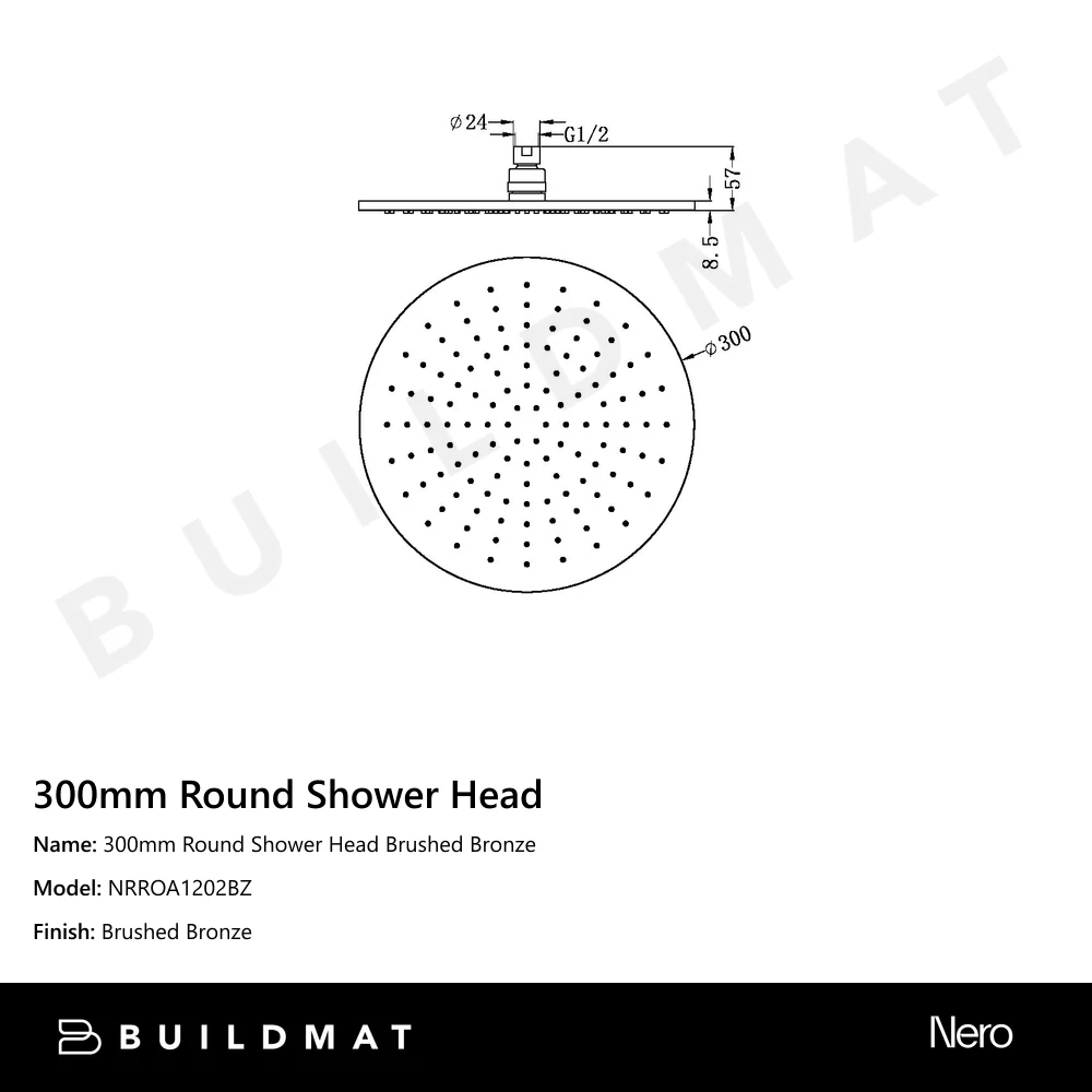 Nero 300mm Round Shower Head Brushed Bronze - Image 4