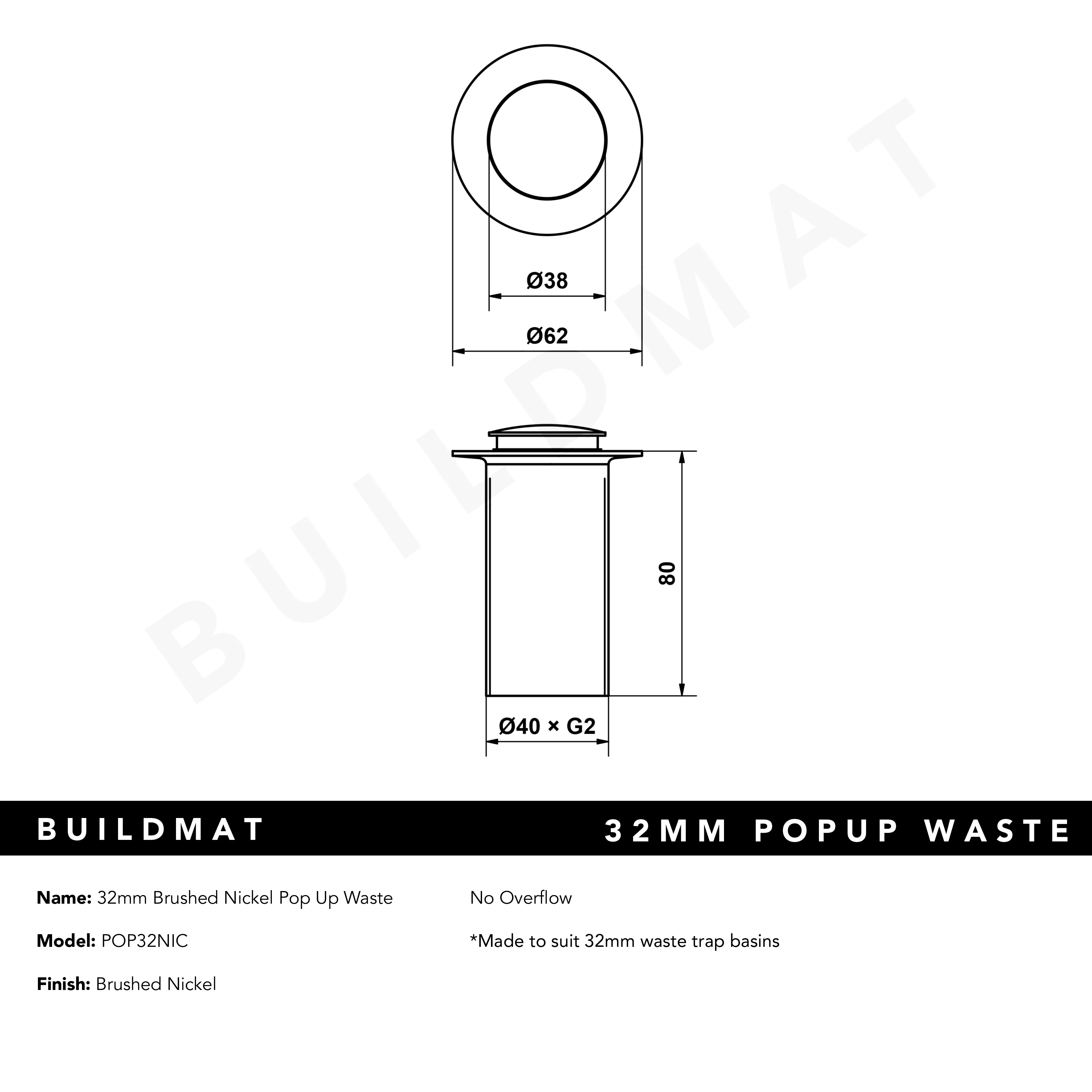Alma 32mm Brushed Nickel Pop Up Waste - Image 6