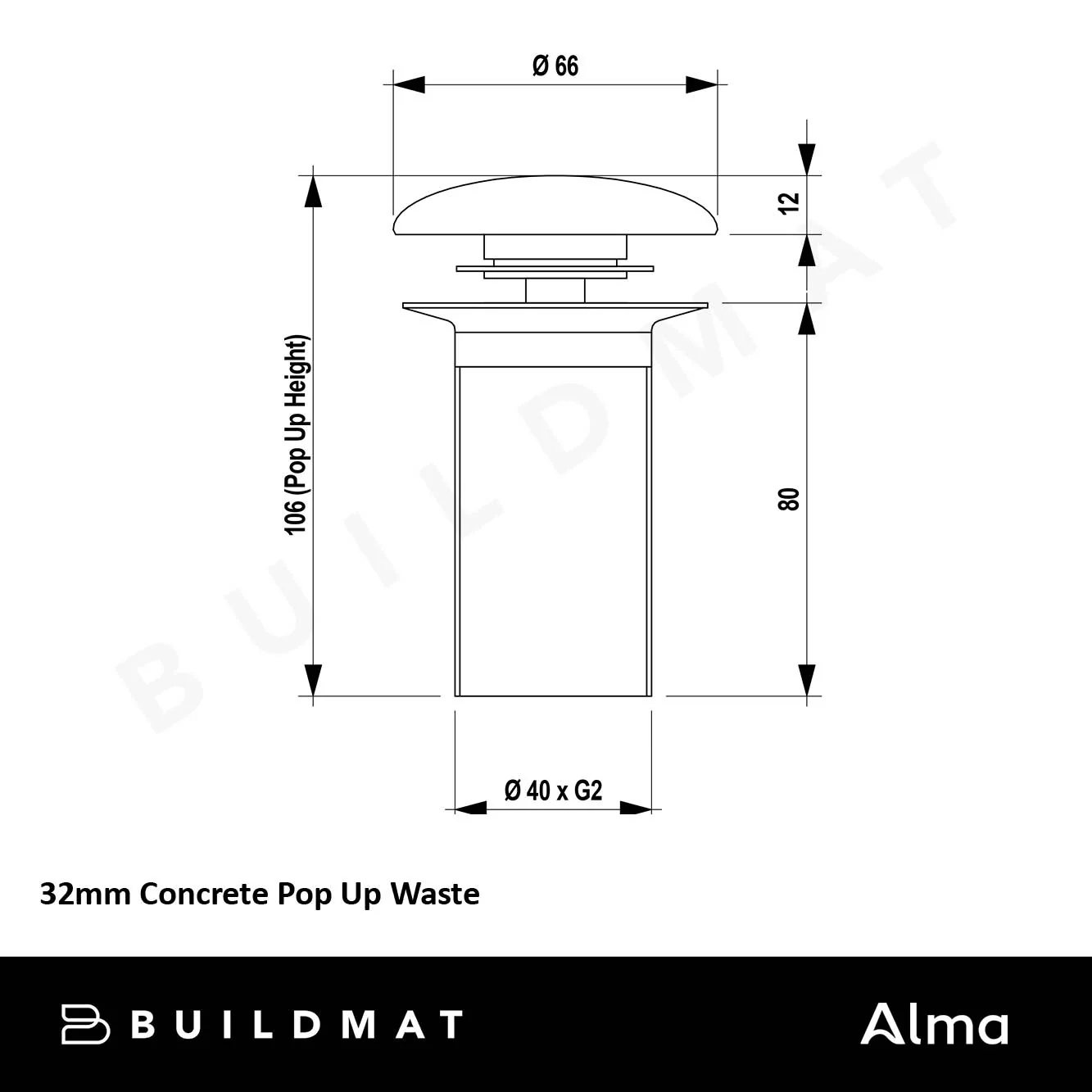 Alma 32mm Concrete White Pop Up Waste - Image 4