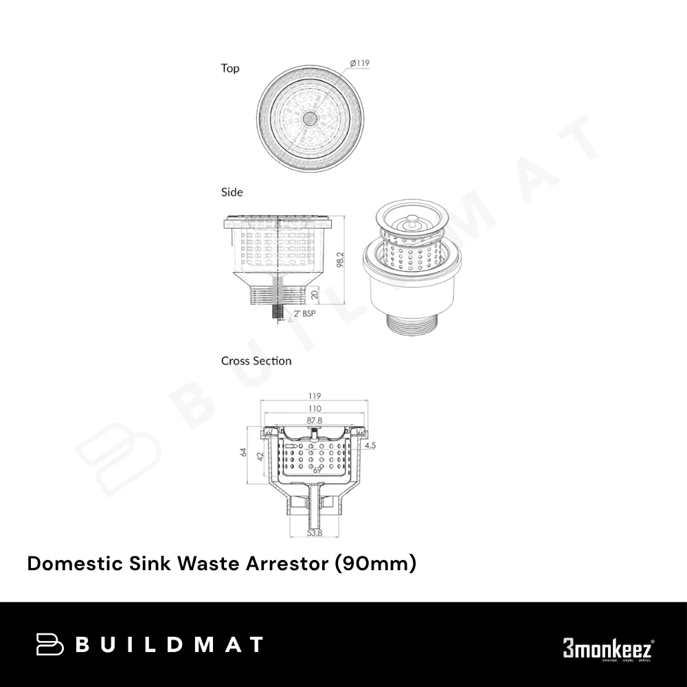 3Monkeez Domestic Sink Waste Arrestor (90mm) - Image 4