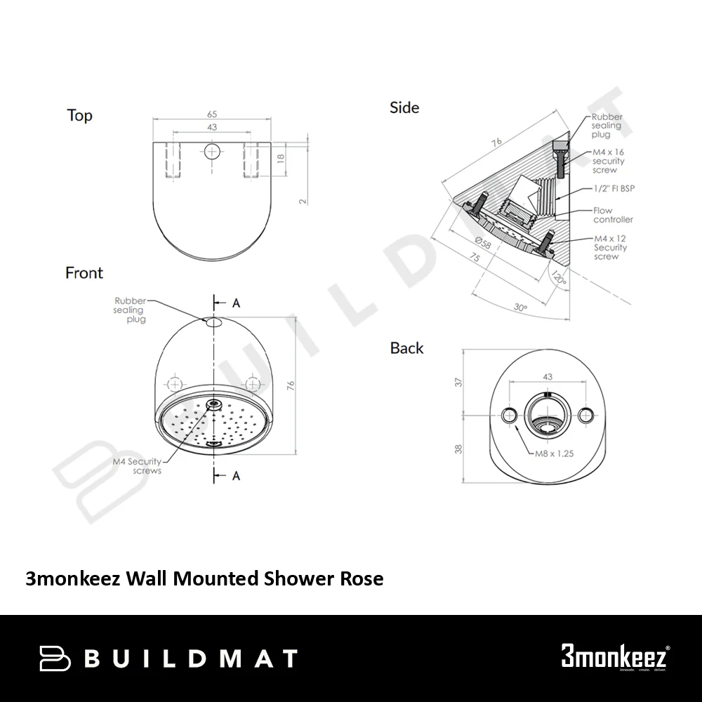 3monkeez Wall Mounted Shower Rose Stainless Steel - Image 4