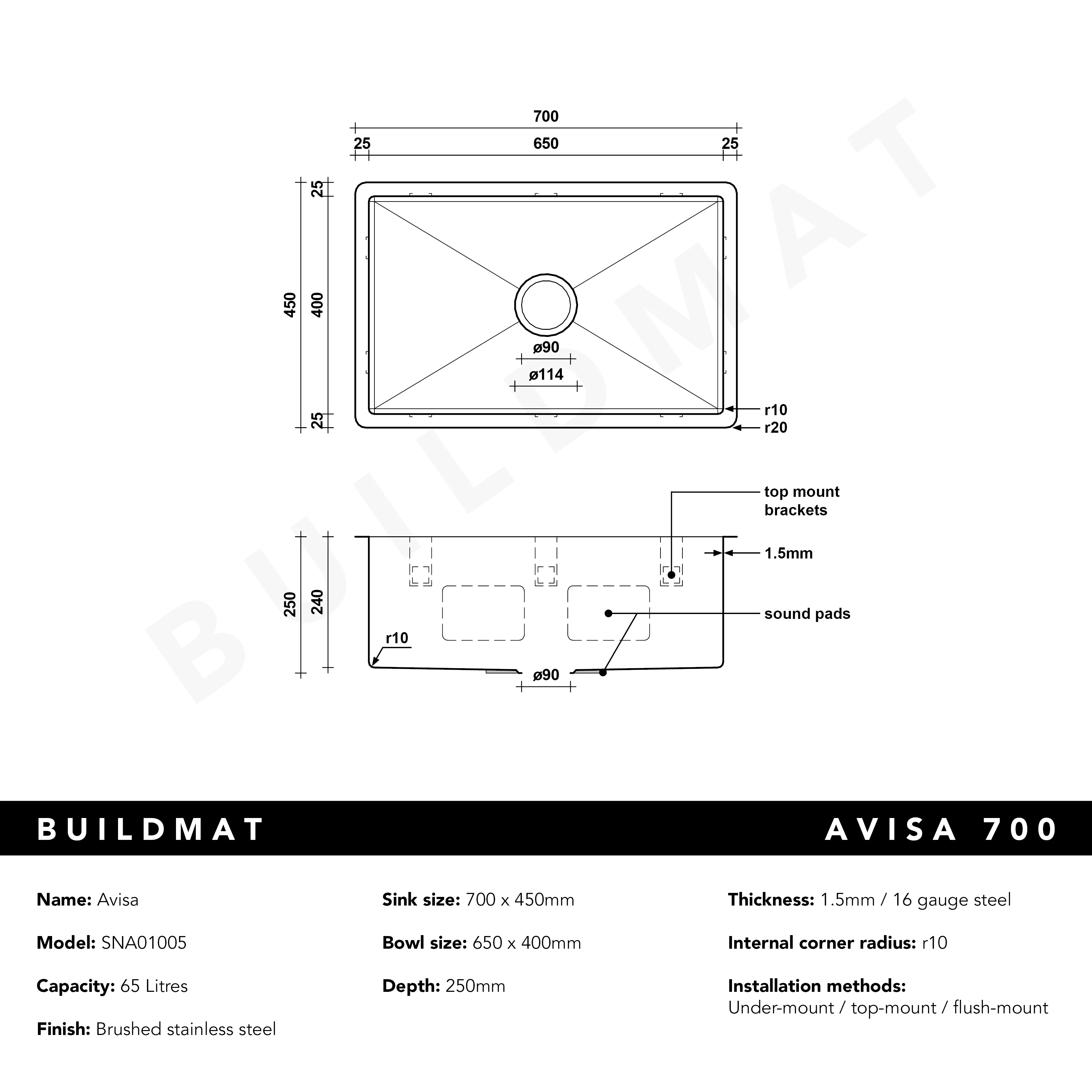 Alma Avisa 700x450 Large Single Bowl Sink - Image 6