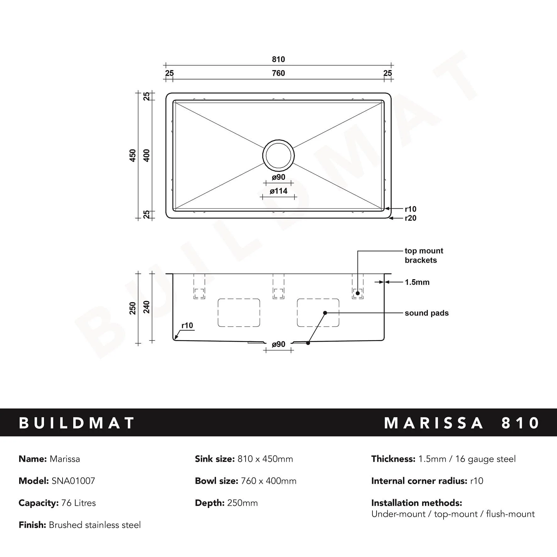 Alma Marissa 810x450 XLarge Single Bowl Sink Trough - Image 4