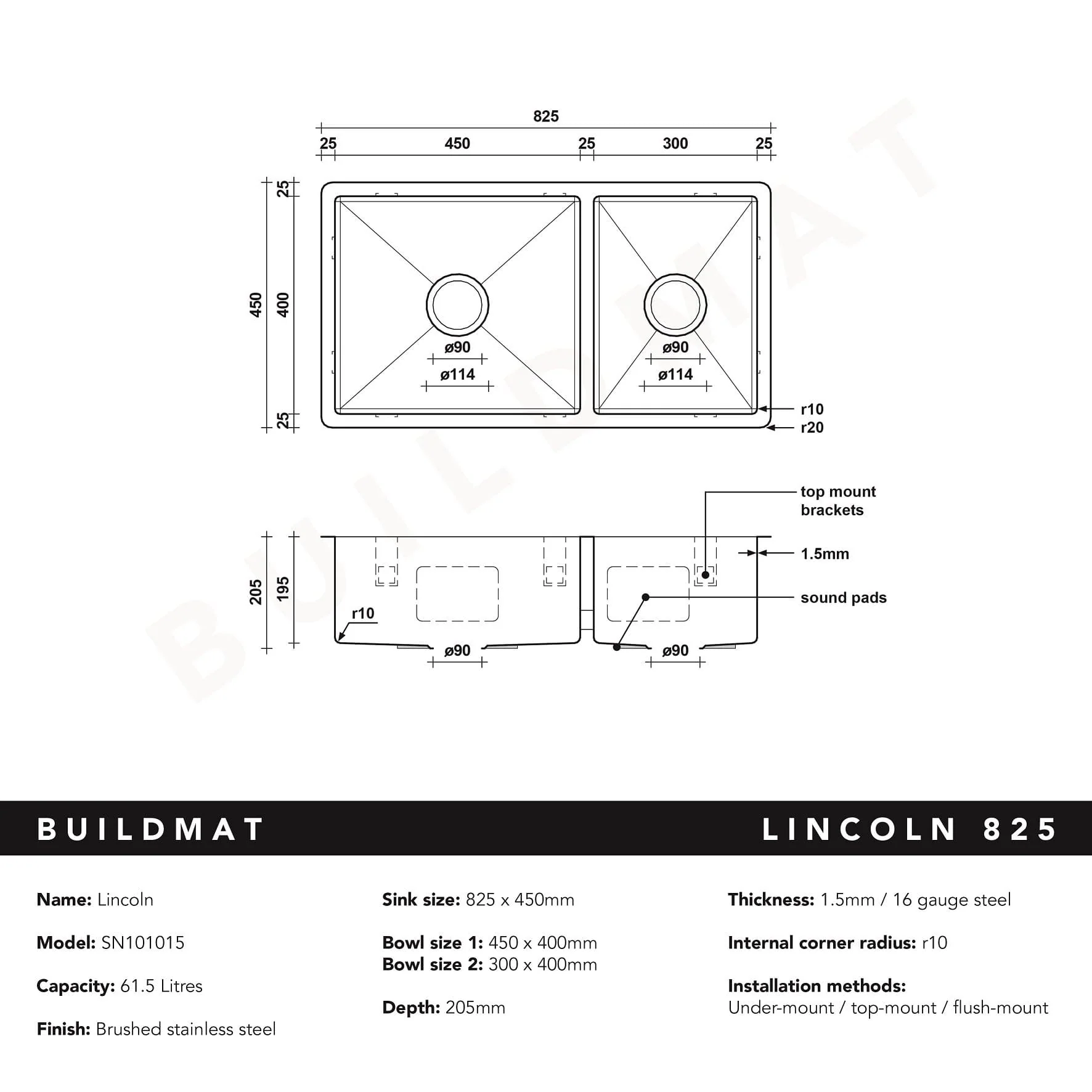 Alma Lincoln 825x450 Single +3/4 Bowl Sink - Image 7