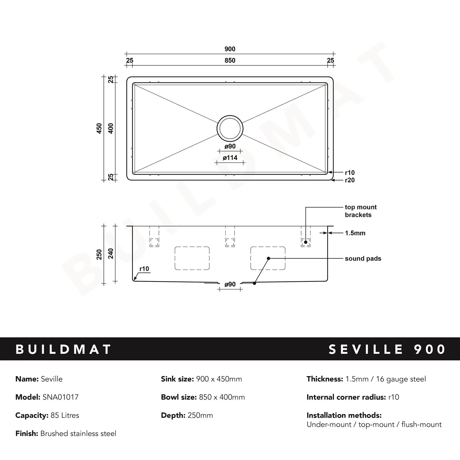 Alma Seville 900x450 XXLarge Single Bowl Sink - Image 6