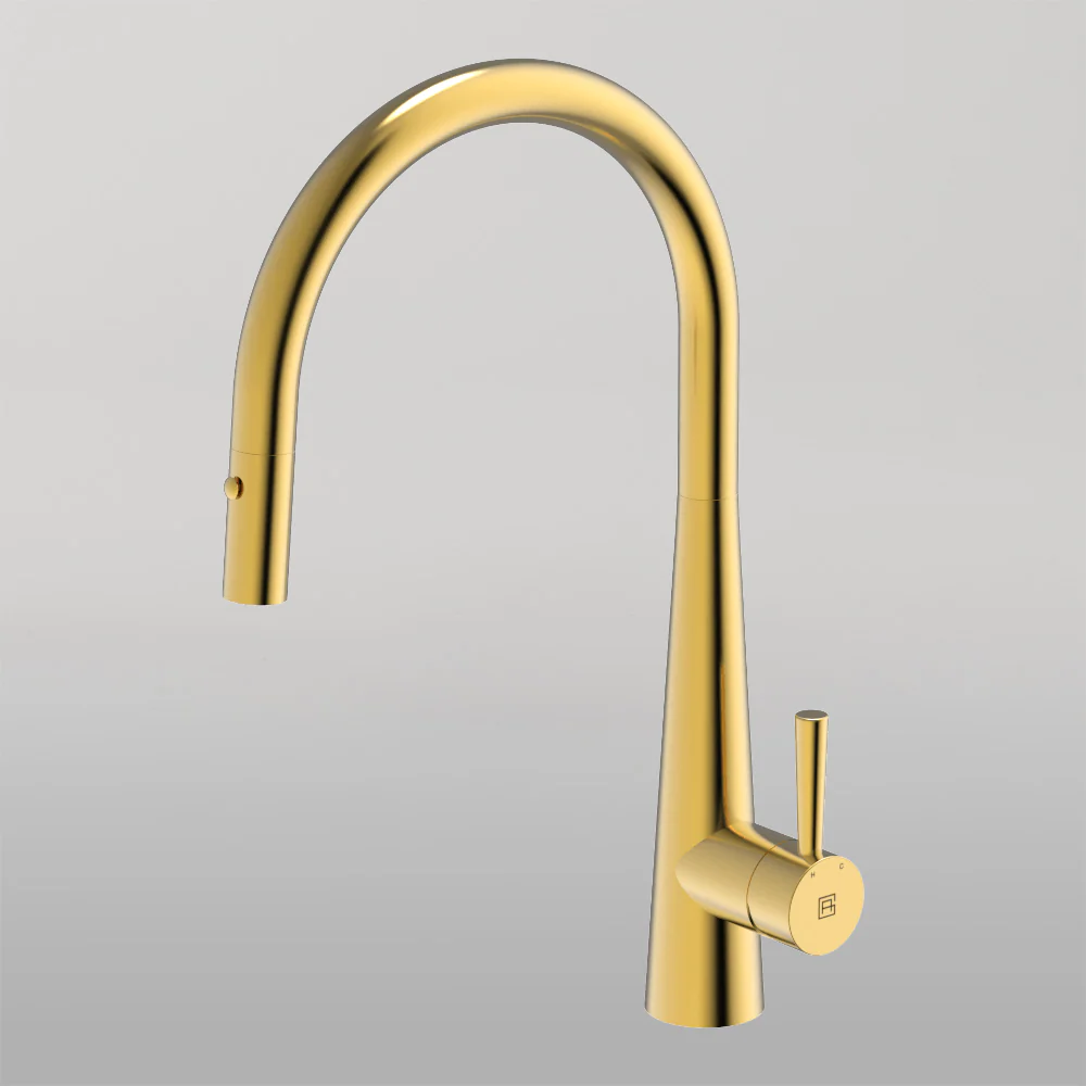 Abey 304 Gooseneck Pull Out With Dual Spray Function Kitchen Mixer Eureka Gold - Image 2