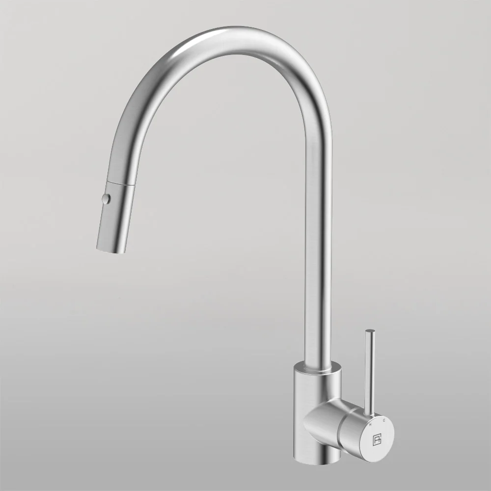 Abey 304 Gooseneck With Dual Spray Pull Out Function Kitchen Mixer Brushed Steel - Image 2