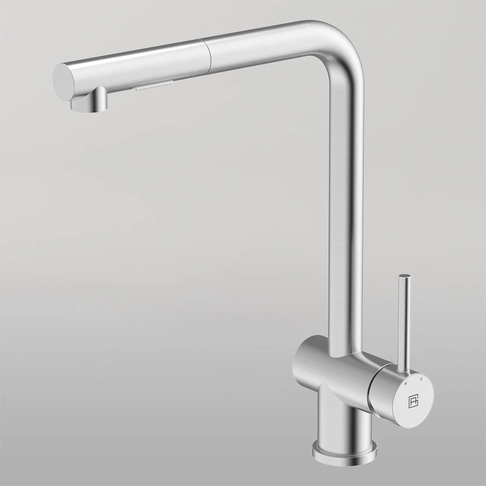 Abey 304 Square Neck With Dual Spray Pull Out Kitchen Mixer Brushed Stainless - Image 2