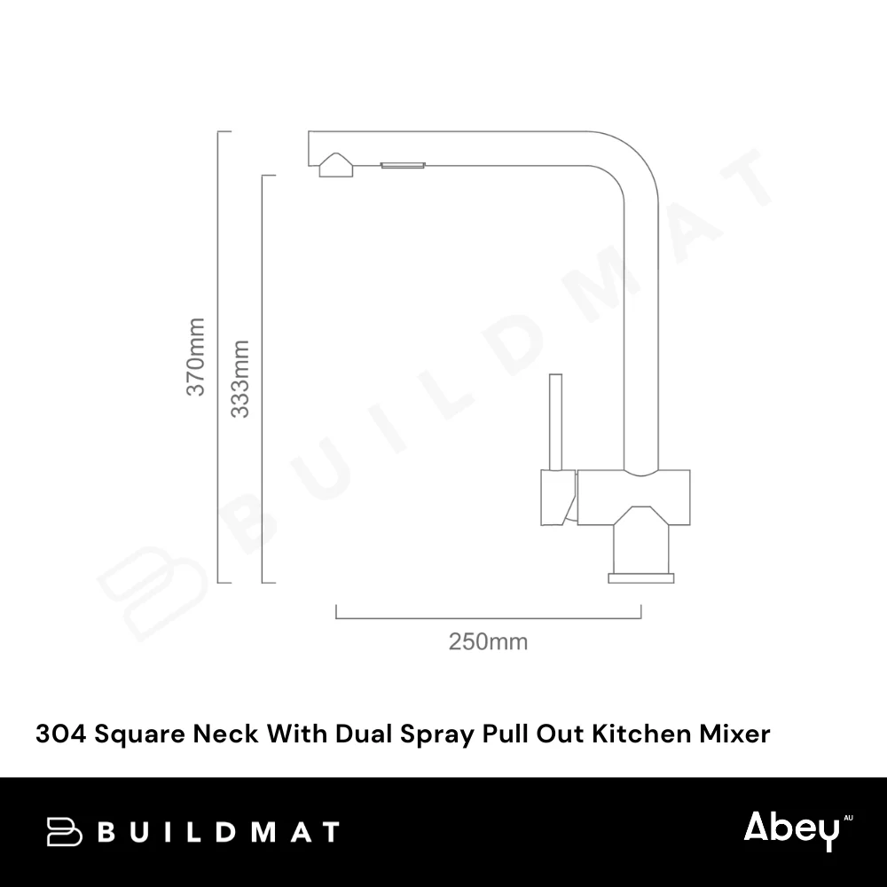 Abey 304 Square Neck With Dual Spray Pull Out Kitchen Mixer Brushed Stainless - Image 4