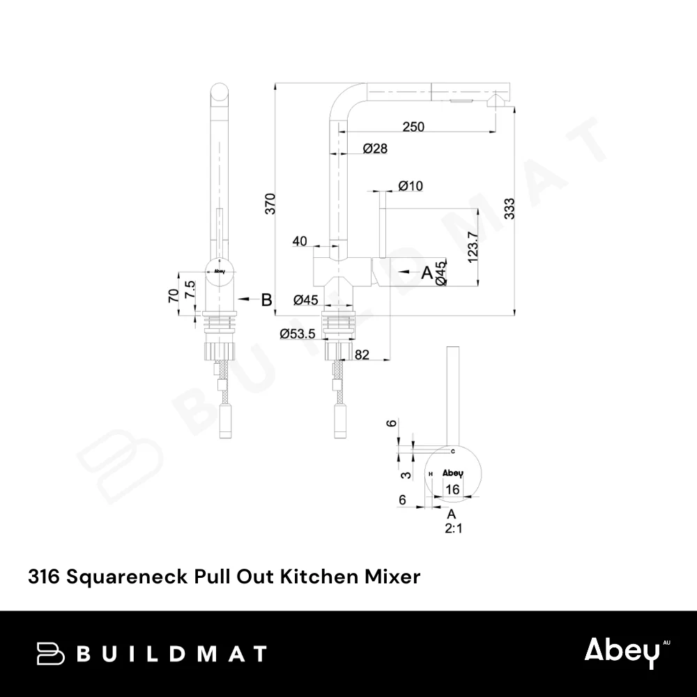 Abey 316 Squareneck Pull Out Kitchen Mixer Stainless Steel - Image 4