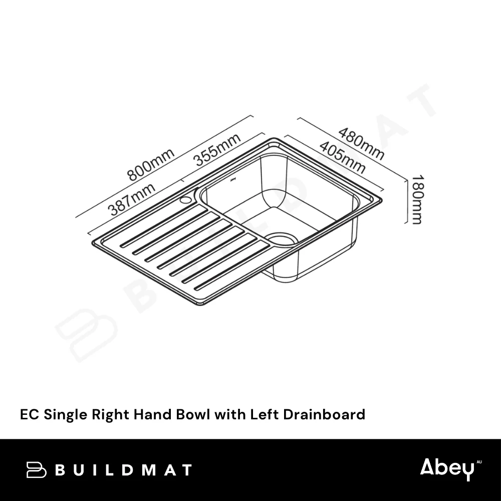 Abey EC Single Right Hand Bowl with Left Drainboard Stainless Steel - Image 4