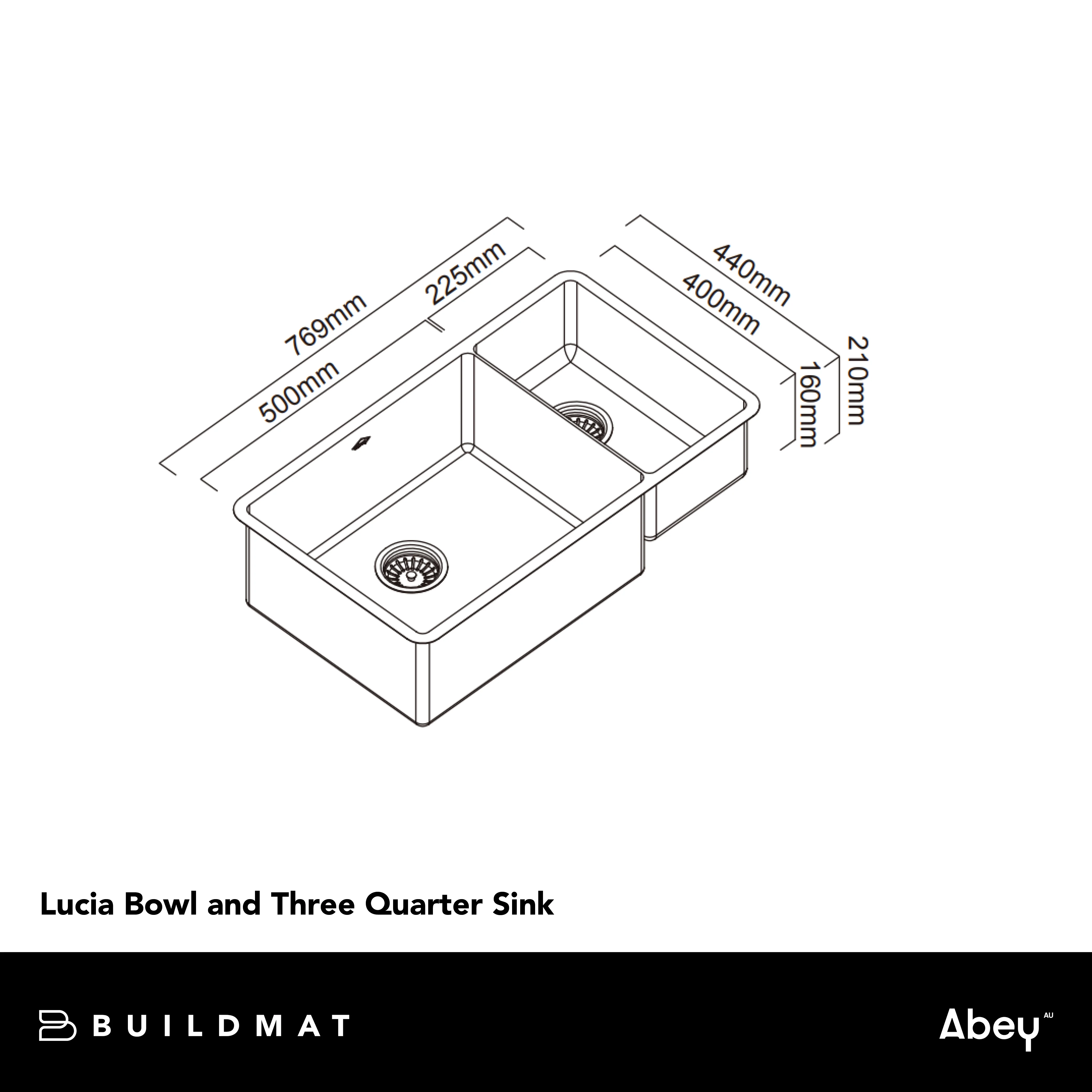 Abey Lucia Bowl and Three Quarter Sink Stainless Steel - Image 4