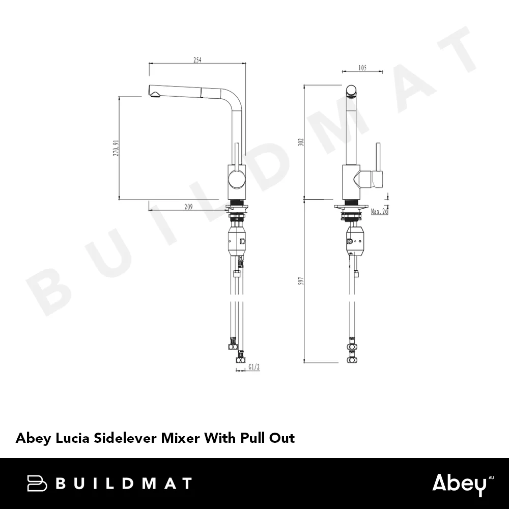 Abey Lucia Sidelever Mixer With Pull Out Chrome Lead Free - Image 4