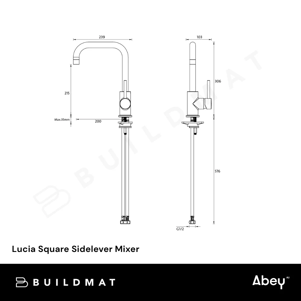 Abey Lucia Square Sidelever Mixer Chrome Lead Free - Image 4