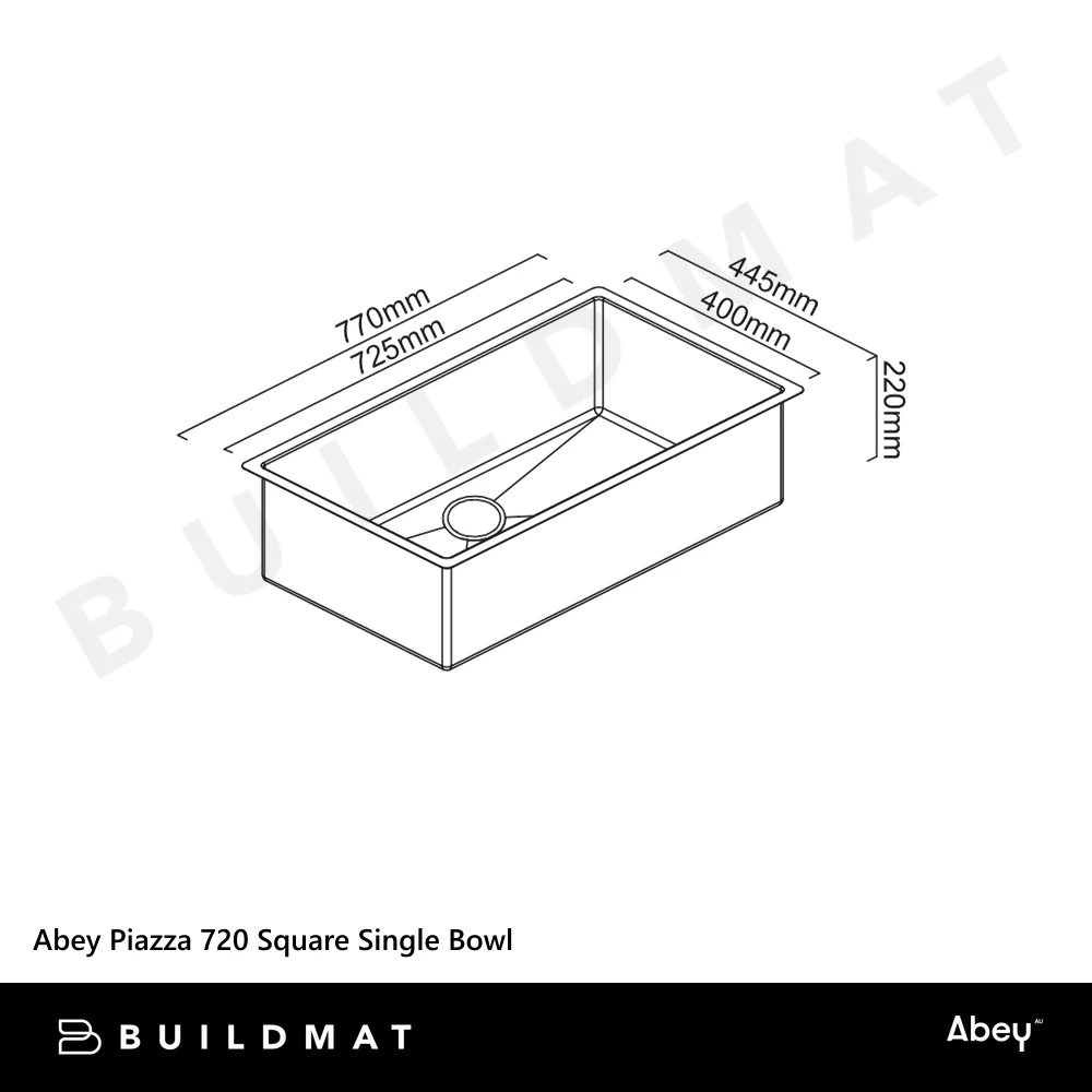 Abey Piazza 720 Square Single Bowl Stainless Steel - Image 4