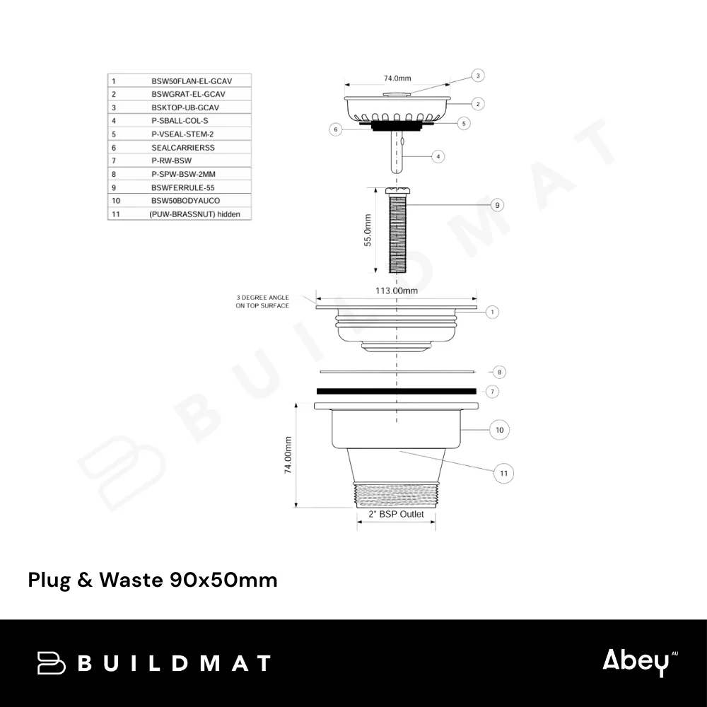 Abey Plug & Waste 90x50mm Stone - Image 4