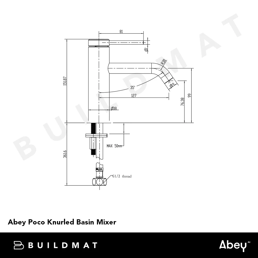 Abey Poco Knurled Basin Mixer Gunmetal - Image 4