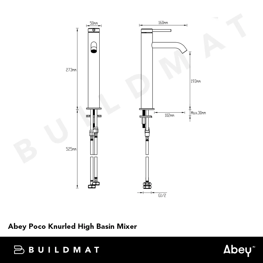 Abey Poco Knurled High Basin Mixer Black - Image 4