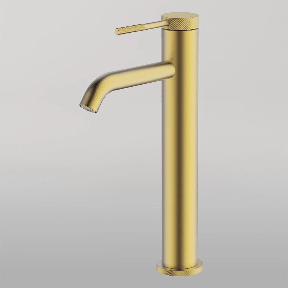 Abey Poco Knurled High Basin Mixer Brushed Brass - Image 2