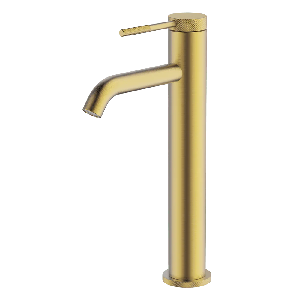 Abey Poco Knurled High Basin Mixer Brushed Brass - Image 3