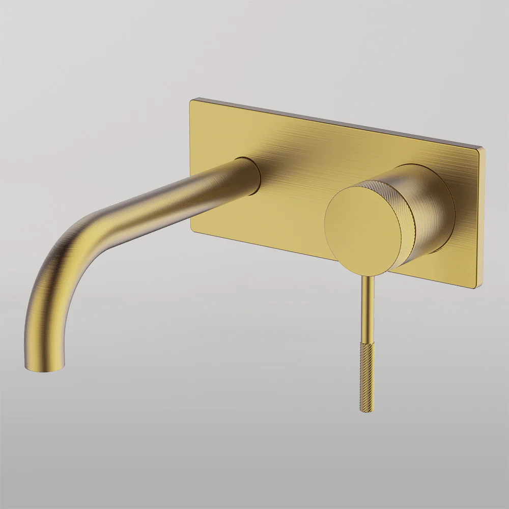 Abey Poco Knurled Wall Basin Set 165mm Brushed Brass - Image 2