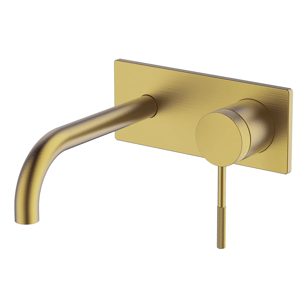 Abey Poco Knurled Wall Basin Set 165mm Brushed Brass - Image 3
