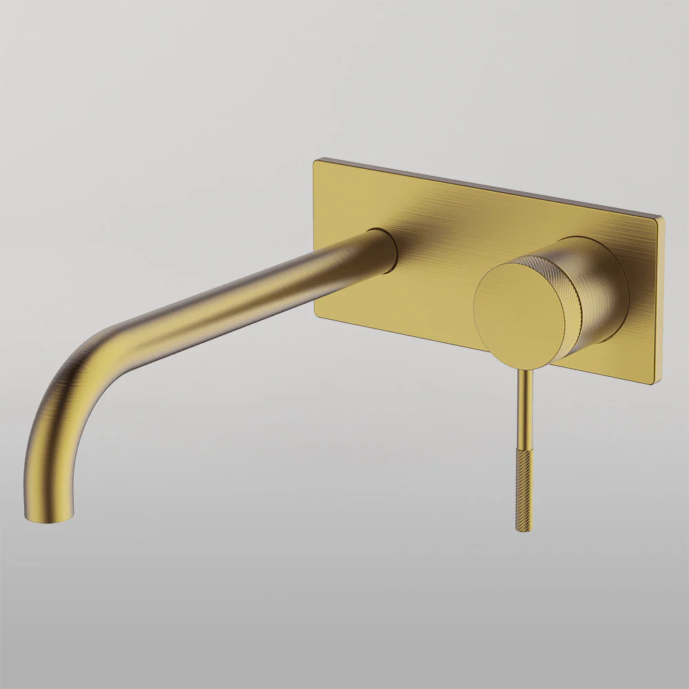 Abey Poco Knurled Wall Basin Set 220mm Brushed Brass - Image 2
