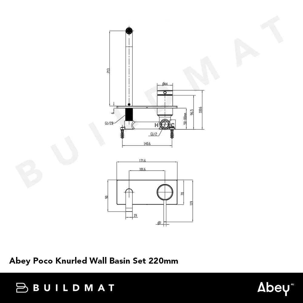 Abey Poco Knurled Wall Basin Set 220mm Brushed Brass - Image 4
