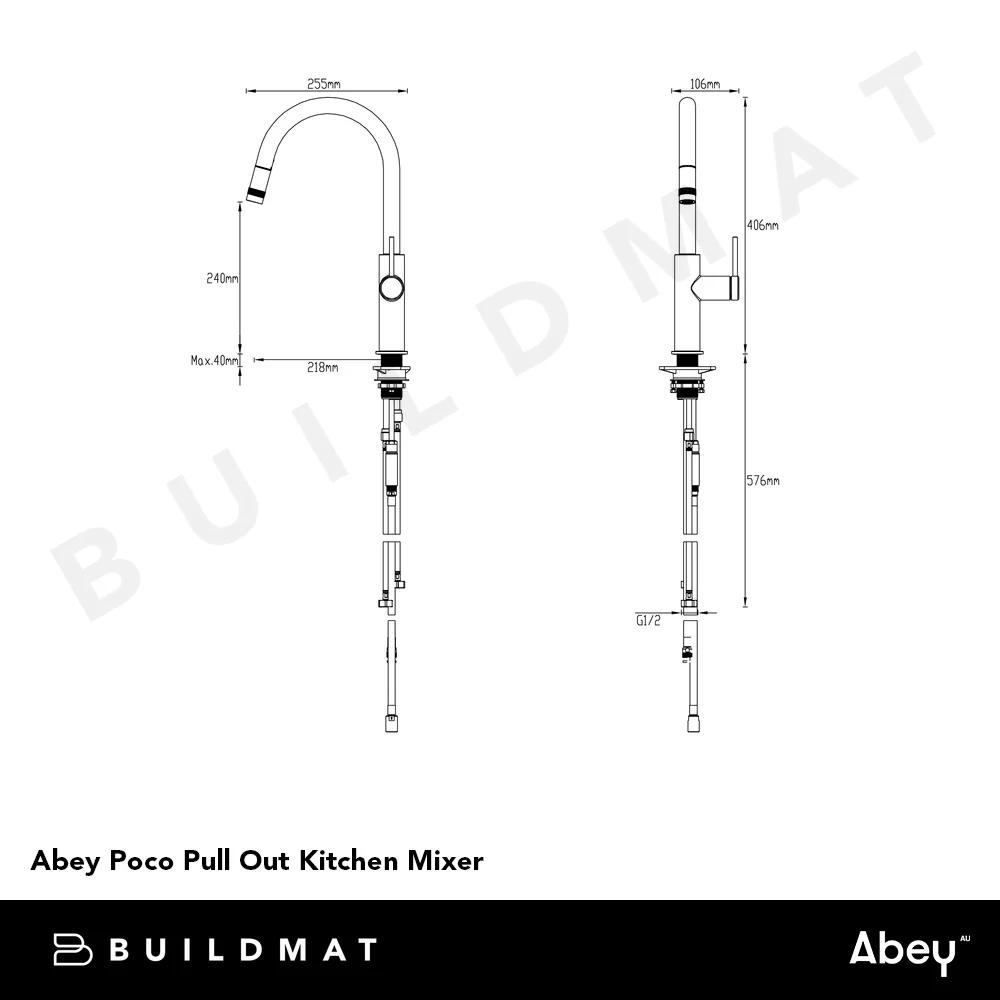 Abey Poco Pull Out Kitchen Mixer Gunmetal Lead Free - Image 4