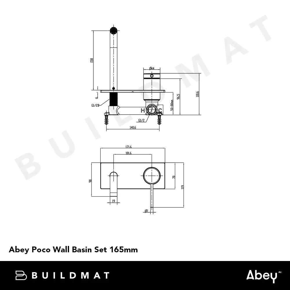 Abey Poco Wall Basin Set 165mm Black - Image 4