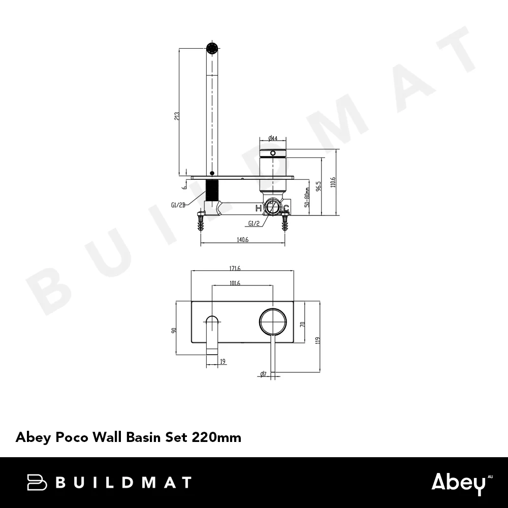 Abey Poco Wall Basin Set 220mm Brushed Brass - Image 4