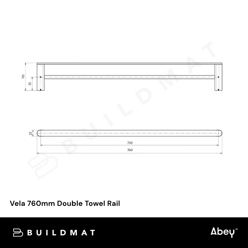 Abey Vela 760mm Double Towel Rail Brushed Nickel - Image 4