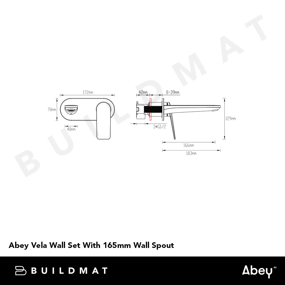 Abey Vela Wall Set With 165mm Wall Spout Black - Image 4