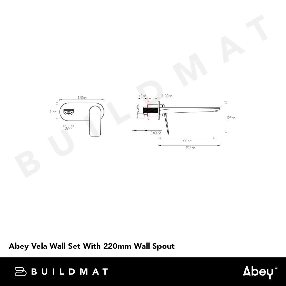 Abey Vela Wall Set With 220mm Wall Spout Brushed Nickel - Image 4