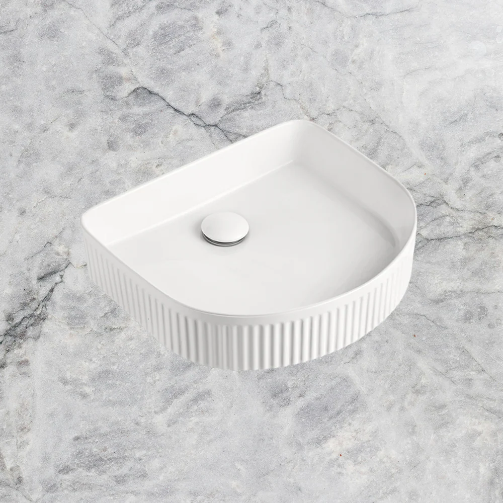 ADP Arch Fluted Above Counter Basin Matte White - Image 2