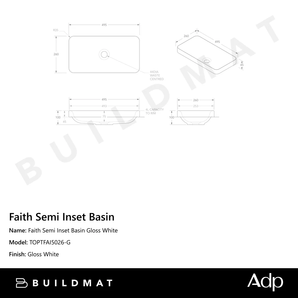 ADP Faith Semi Inset Basin Gloss White - Image 4
