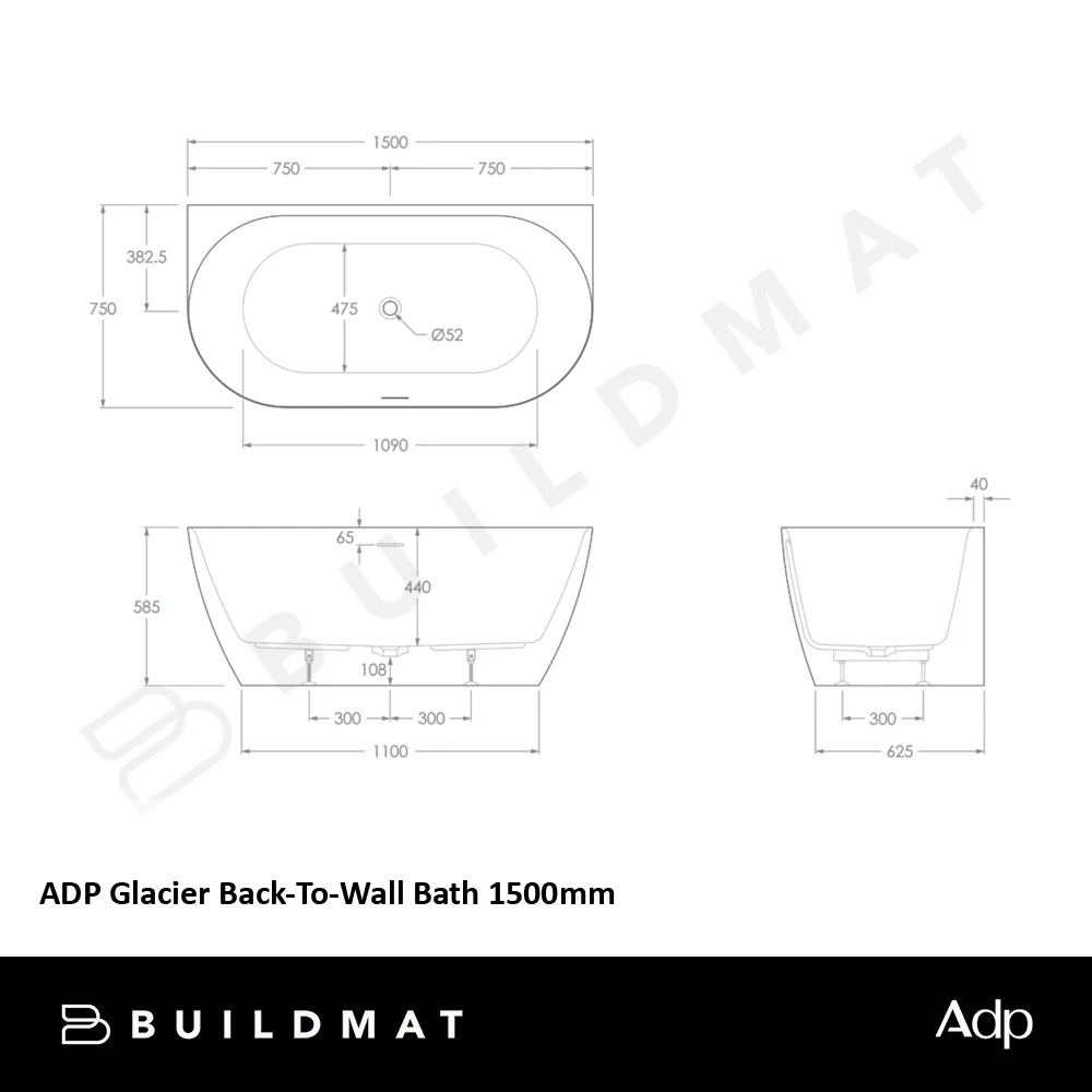ADP Glacier Back-To-Wall Bath Gloss White 1500mm - Image 4