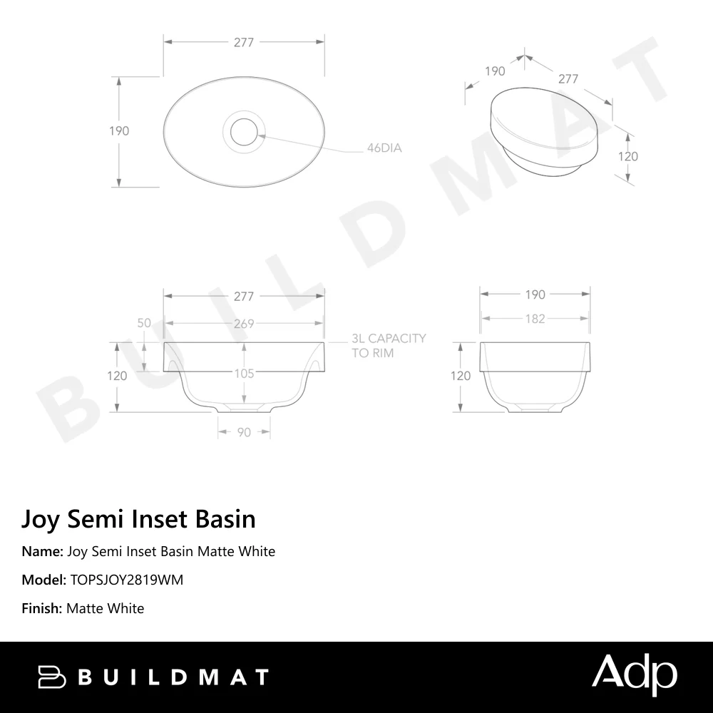ADP Joy Semi Inset Basin Matte White - Image 4