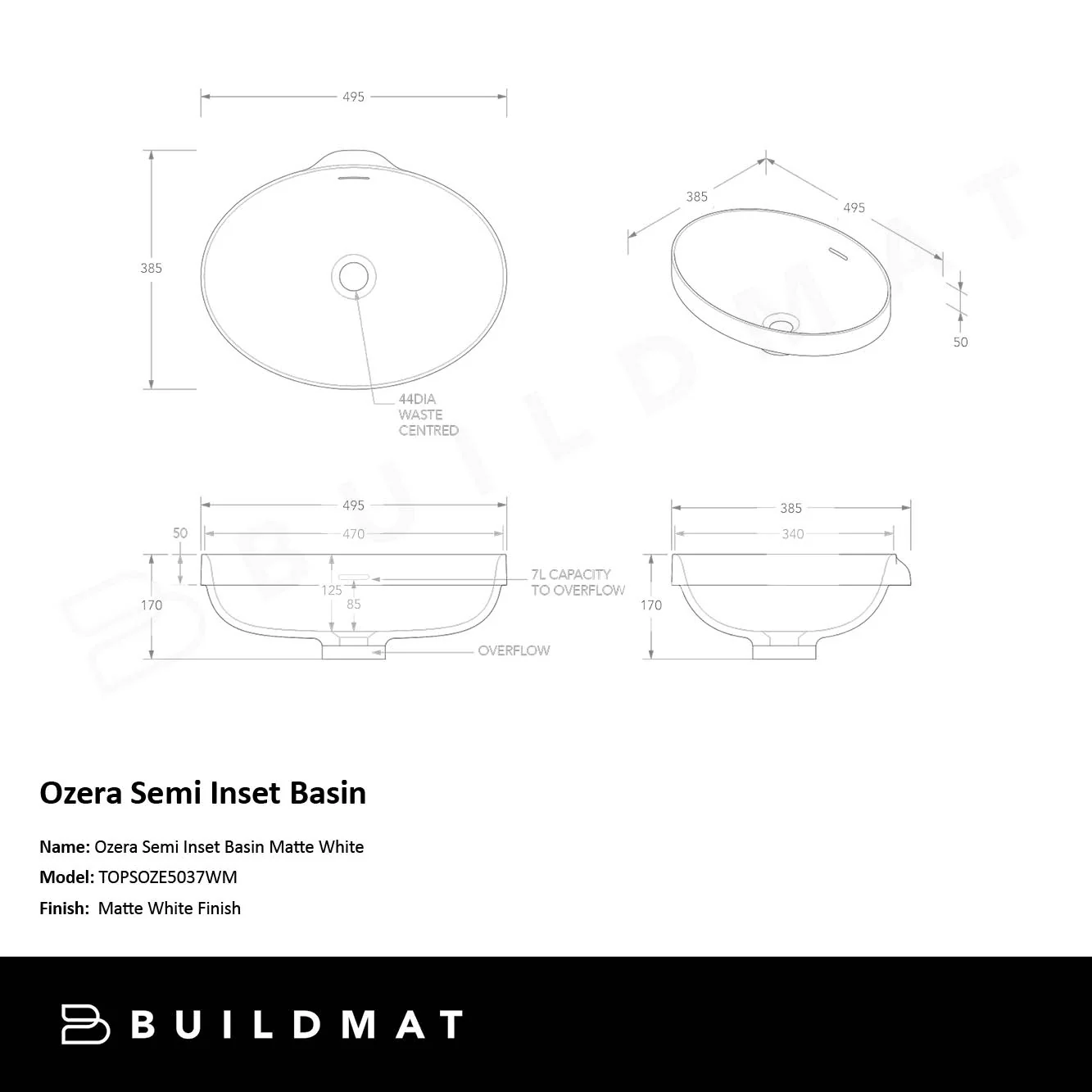 ADP Ozera Semi Inset Basin Matte White - Image 4
