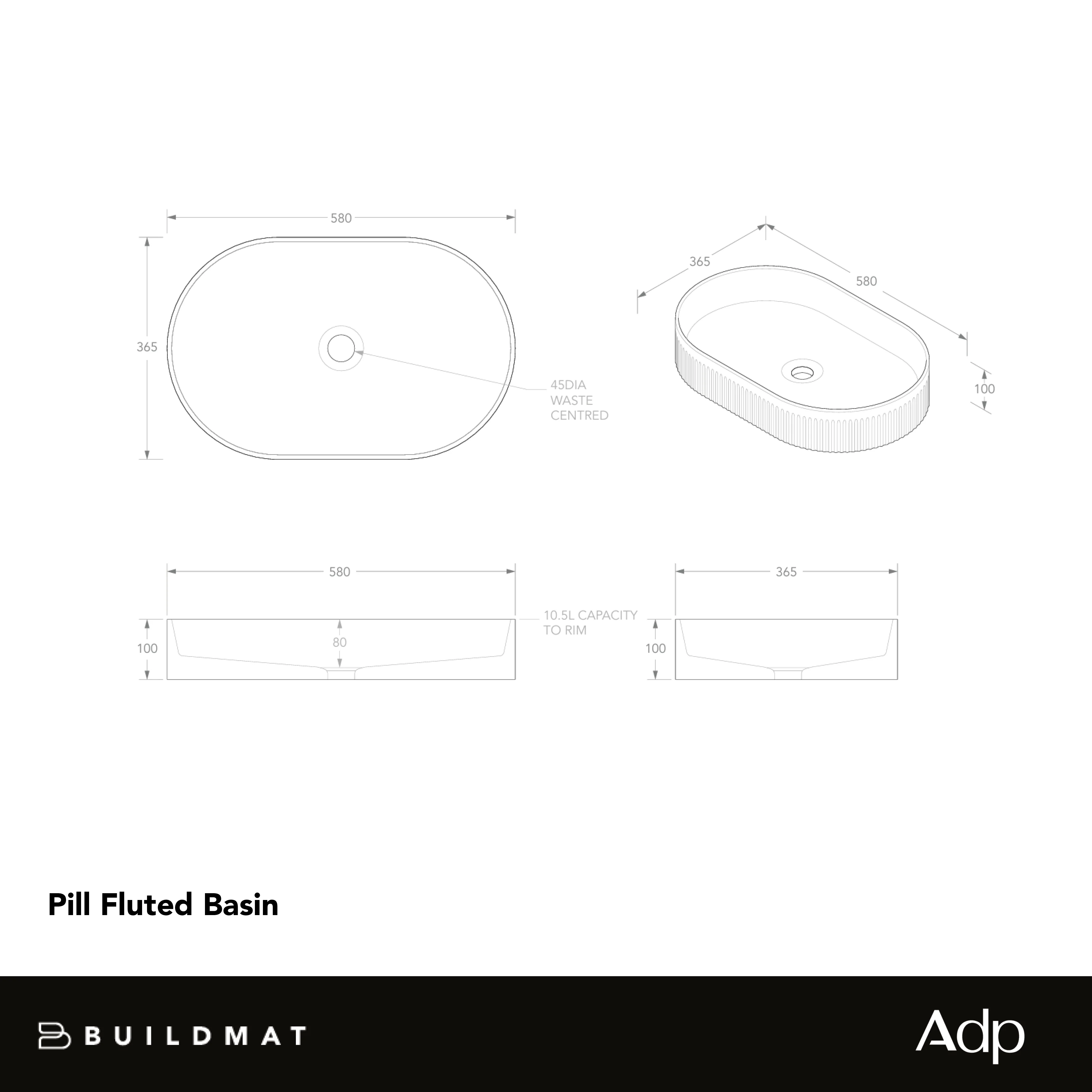 ADP Pill Fluted Above Counter Basin Gloss White - Image 4