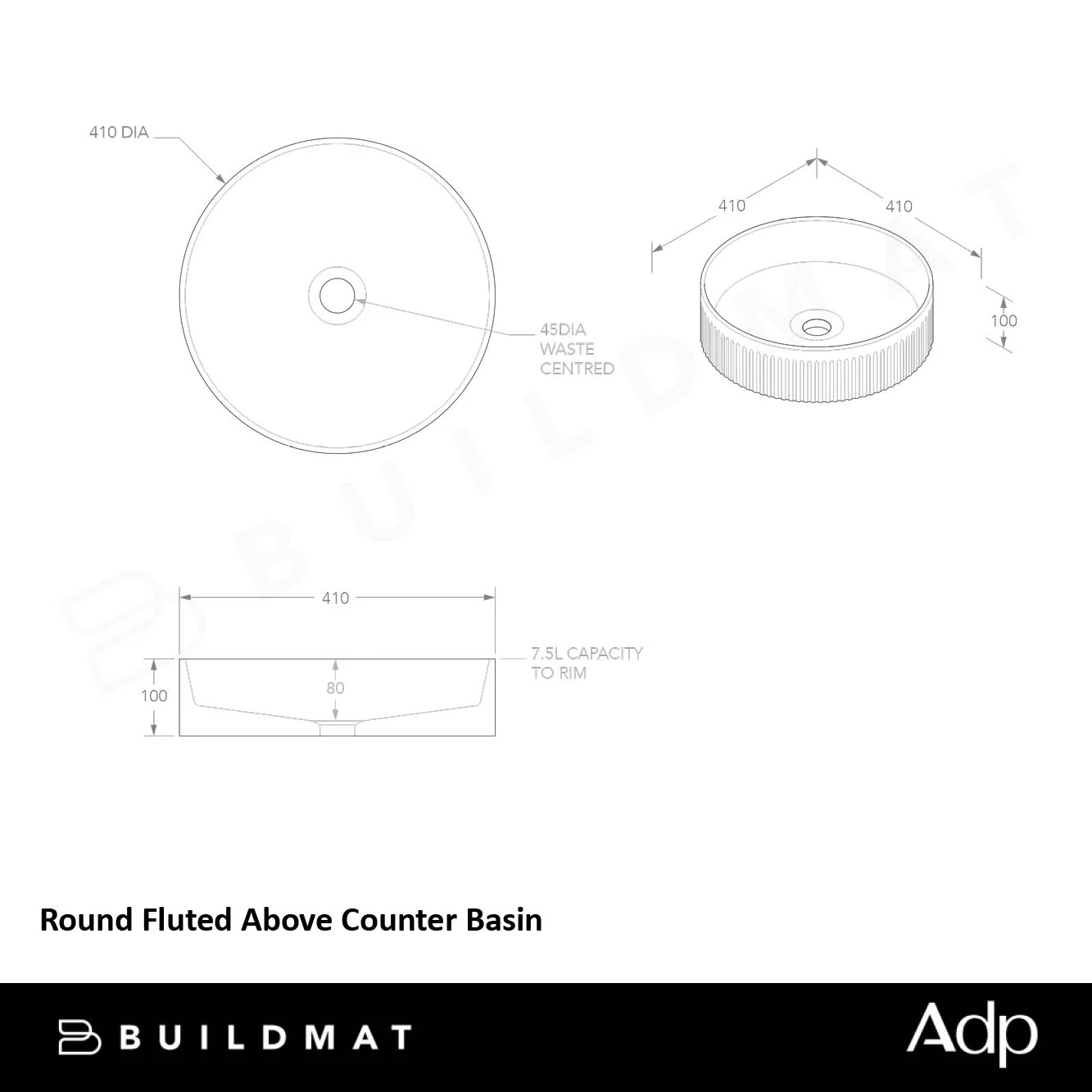 ADP Round Fluted Above Counter Basin Gloss White - Image 4
