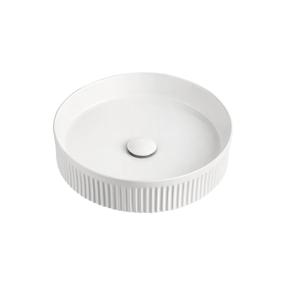 ADP Round Fluted Above Counter Basin Matte White - Image 3