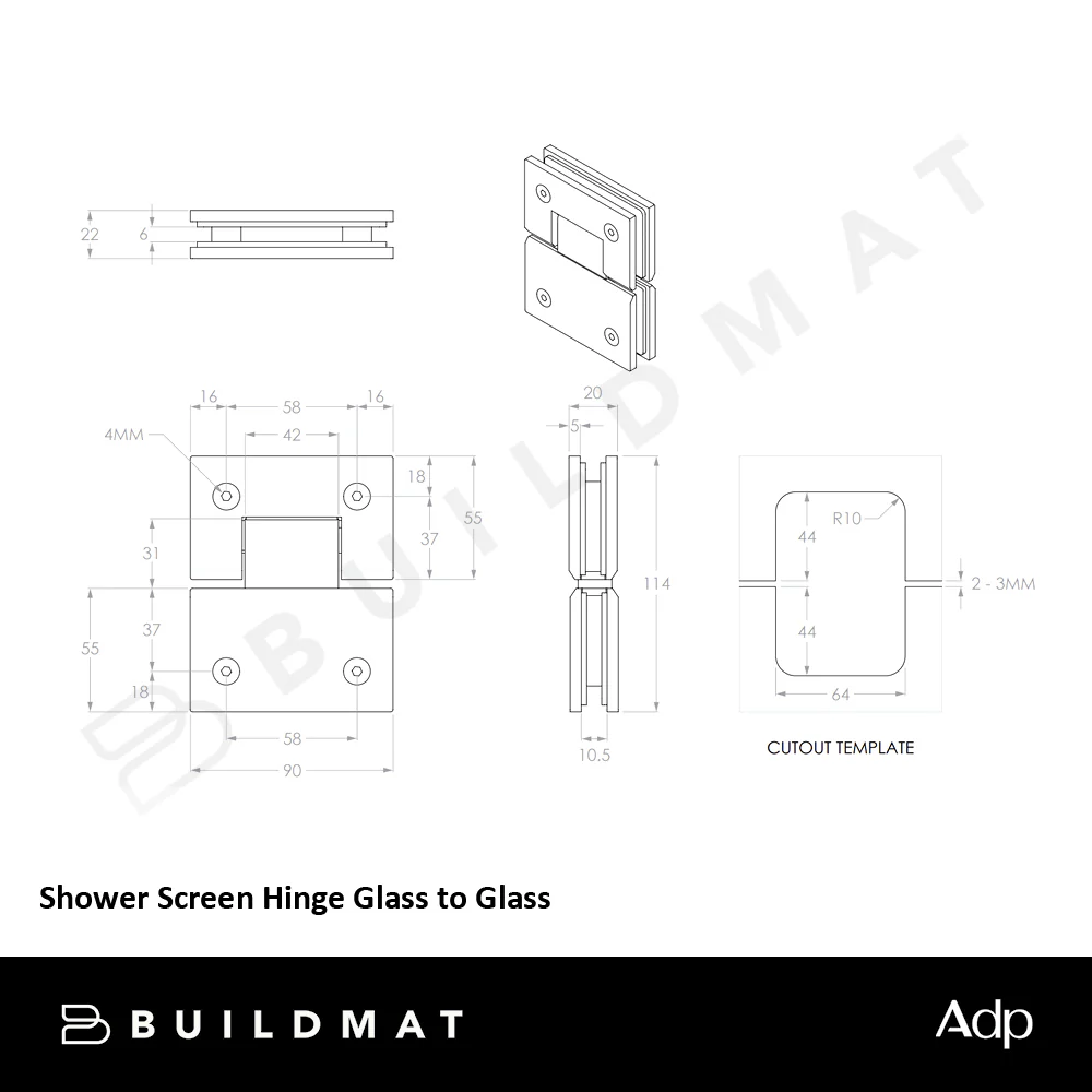 ADP Shower Screen Hinge Glass to Glass Brushed Copper - Image 4