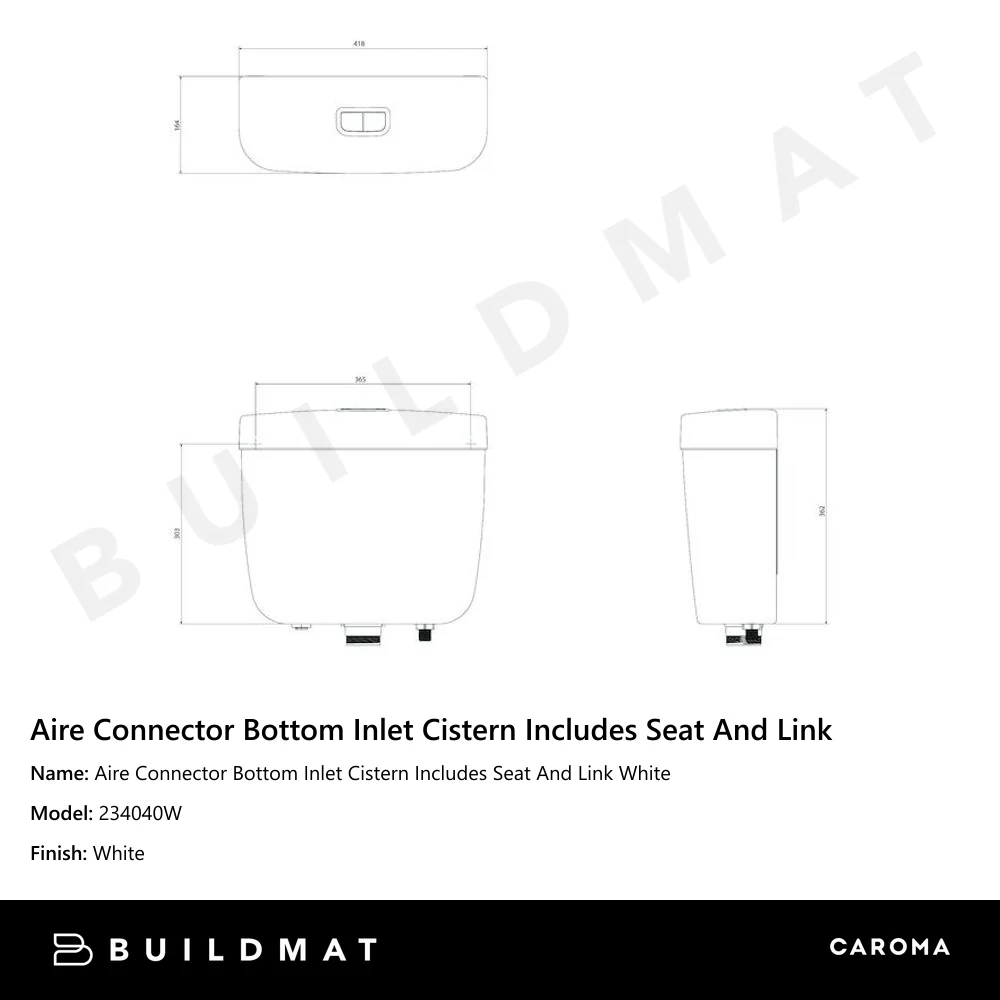 Caroma Aire Connector Bottom Inlet Cistern Includes Seat And Link White - Image 4