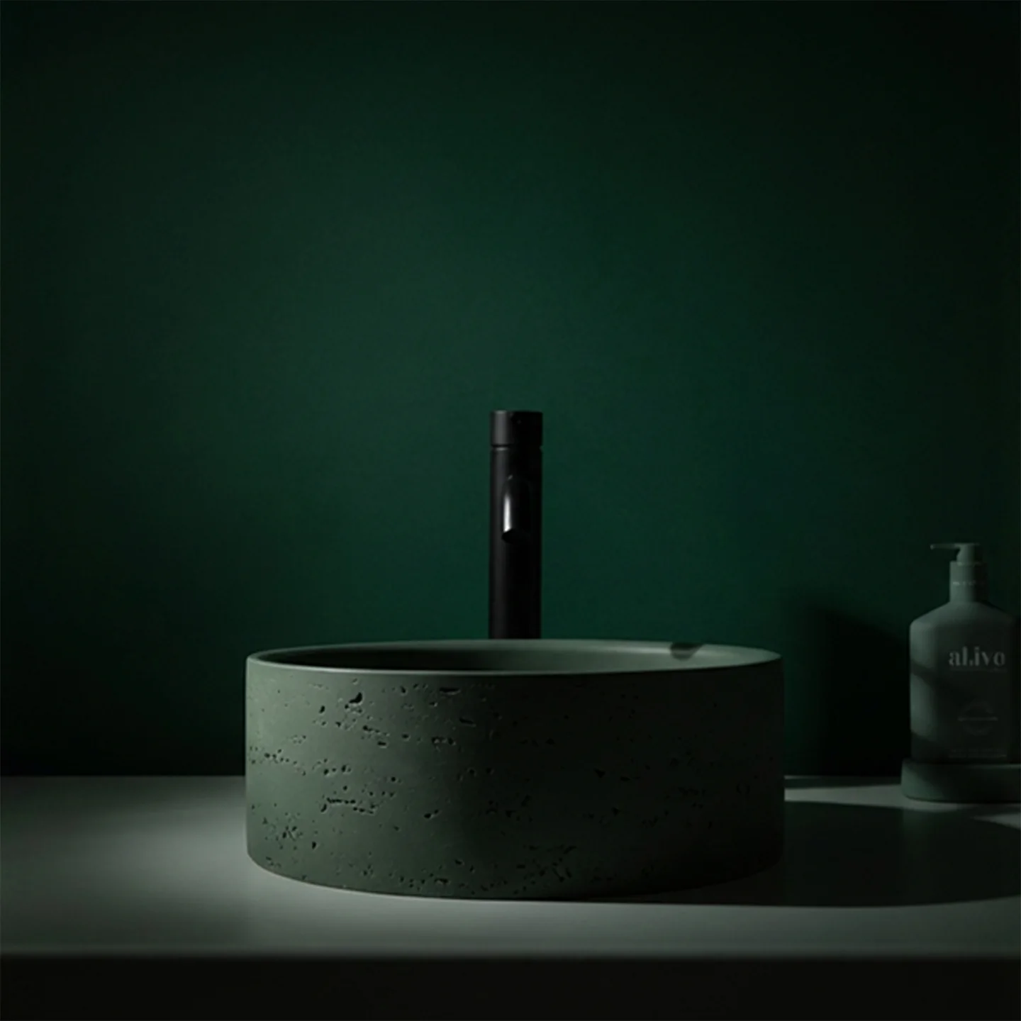 Alma Amos Circle Rustic Concrete Basin Forest Green - Image 2