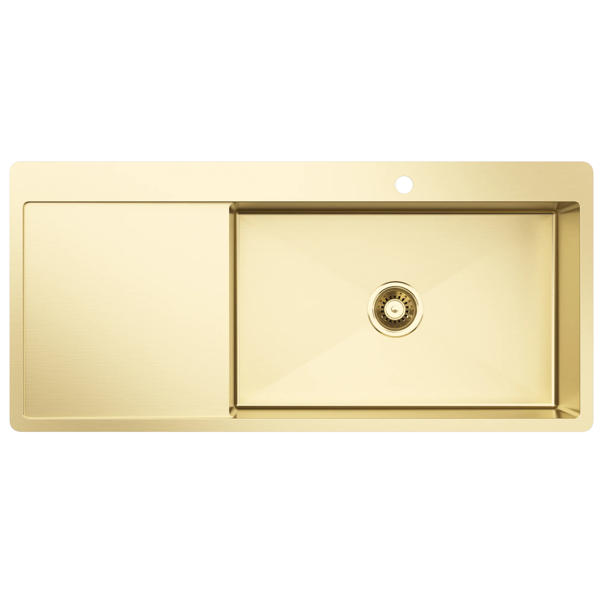 Alma Brushed Brass Gold Iver 1080x500 Single Bowl Tap Landing with Left Drain Board Sink - Image 3