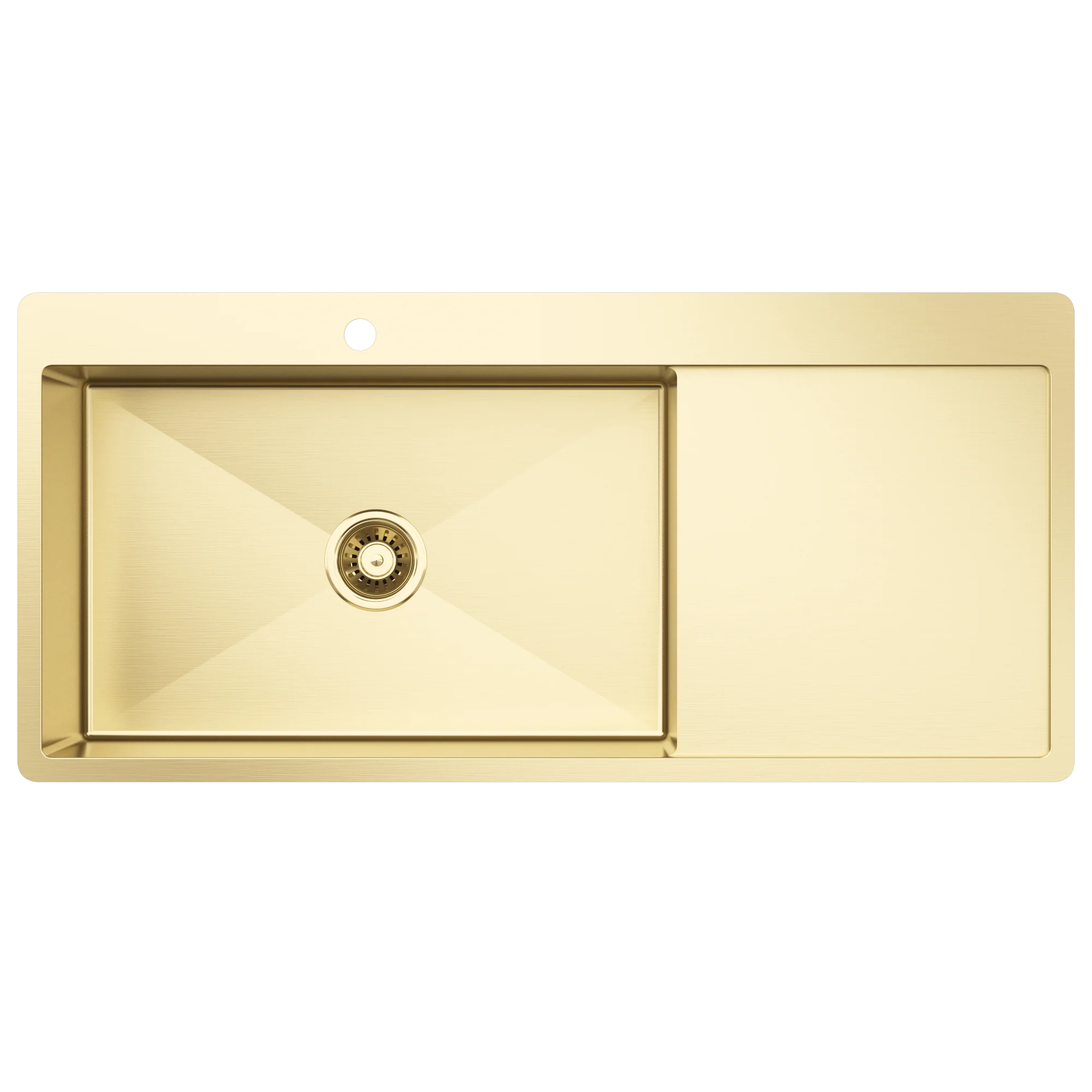 Alma Brushed Brass Gold Iver 1080x500 Single Bowl Tap Landing with Right Drain Board Sink - Image 3